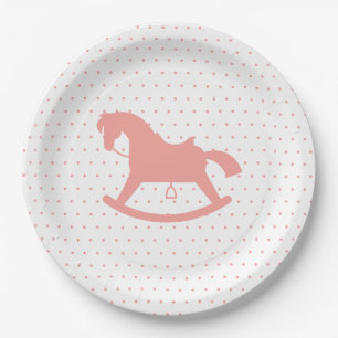 Rocking Horse Silhouette Baby shower Bord Roze