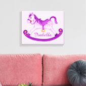 Rocking horse toevoegen jouw naam paarse kinderkam canvas afdruk (Insitu (Woonkamer))