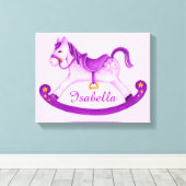 Rocking horse toevoegen jouw naam paarse kinderkam canvas afdruk (Insitu (Houten vloer))
