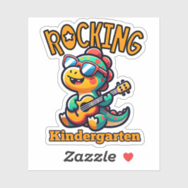 Rocking Kindergarten Dinosaur with guitar Sticker