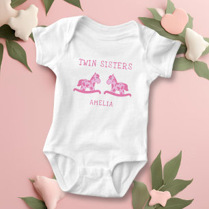 Rocking Paard Roze Twin Zusters Meisje Naam Romper