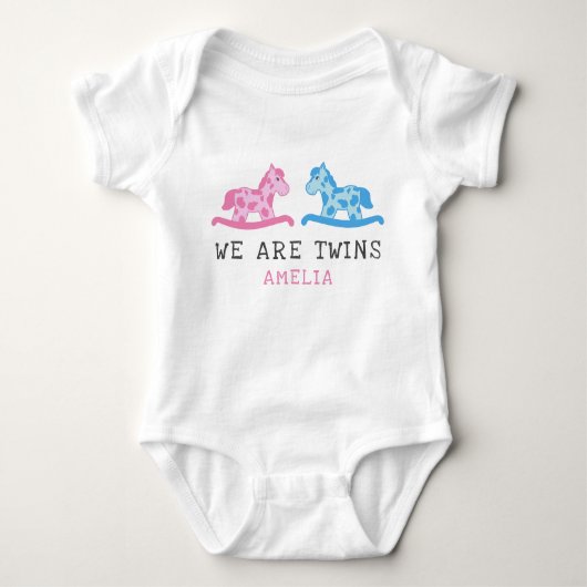 Rocking Paard Twins Jongen Meisje Naam Romper (Voorkant)