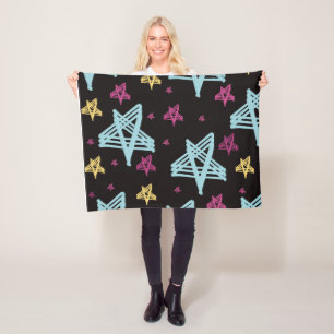 Rocking Stars Roze Blauw Zwart  Fleece Deken