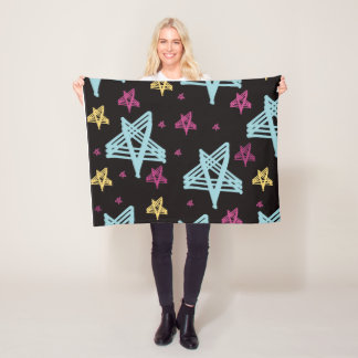 Rocking Stars Roze Blauw Zwart Fleece Deken