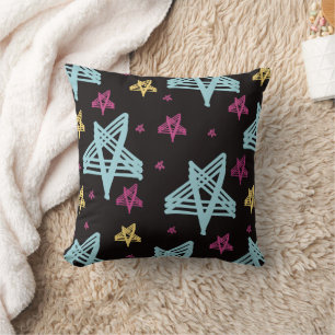 Rocking Stars Roze Blauw Zwart Kussen
