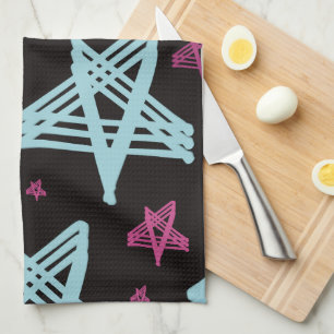Rocking Stars Roze Blauw Zwart Theedoek