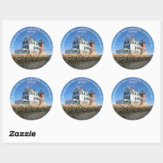 Rockland Breakwater Lighthouse, ME Stickers ronds (Feuille)