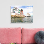 Rockland Breakwater Vuurtoren, Maine Canvas Print (Insitu (Woonkamer))