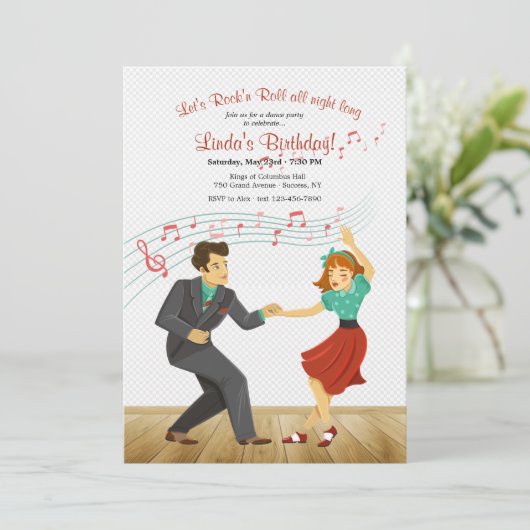 Rock'n Roll Dance Party Invitation Kaart (Staand voorkant)
