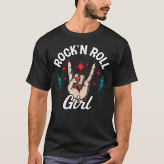Rock'N Roll Meisje Rock On Hand Gebaar Cool Punk R T-shirt