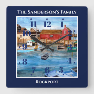 Rockport Harbour Massachusetts New England Paintin Vierkante Klok