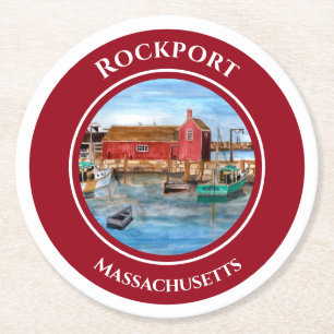 Rockport Harbour Massachusetts New England Ronde Kartonnen Onderzetter