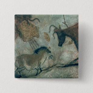 Rockschilderij met een paard en een koe, c.17000 B Vierkante Button 5,1 Cm