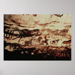Rockschilderij van een leapende koe poster