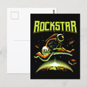 Rockstar astronaut die gitaar speelt in de ruimte briefkaart