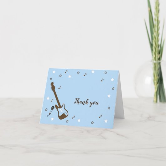 Rockstar baby shower bedankbriefje, blauw bruin bedankkaart (Voorkant)