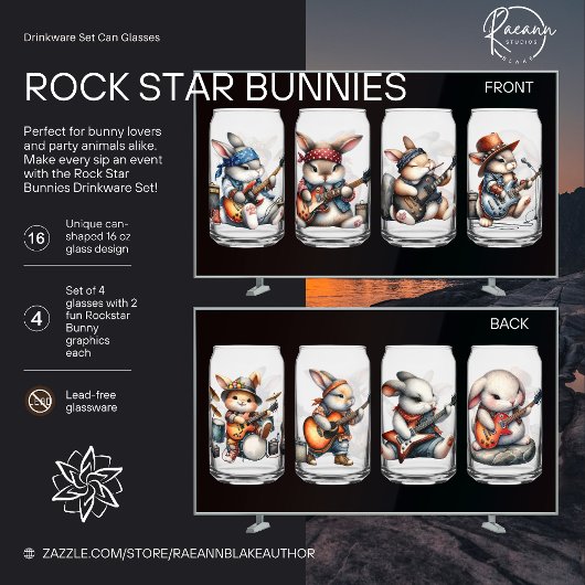 Rockstar Bunnies Drinkware Set Blikvorm Glas