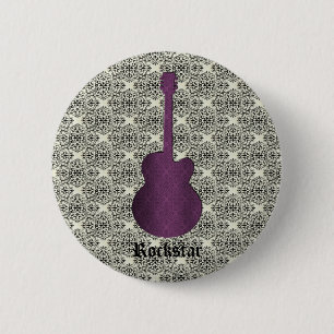Rockstar Damask Gitaar Knop, Paars Ronde Button 5,7 Cm