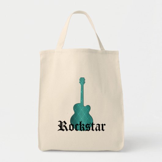 Rockstar Damask Guitar Bag, Turquoise Tote Bag (Voorkant)