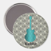 Rockstar Damask Guitar Magnet, Turquoise Magneet (Voorkant / Achterkant)