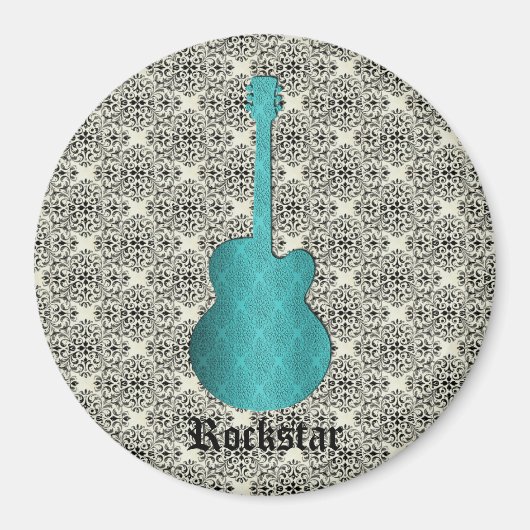 Rockstar Damask Guitar Magnet, Turquoise Magneet (Voorkant)