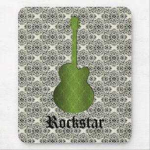 Rockstar Damask Guitar Mousepad, Olive Green Muismat