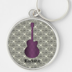 Rockstar Damask Guitar Sleutelhanger, Paars Sleutelhanger