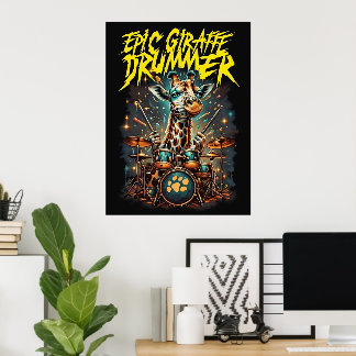 Rockstar Giraffe Poster - Cadeau voor muziek kamer