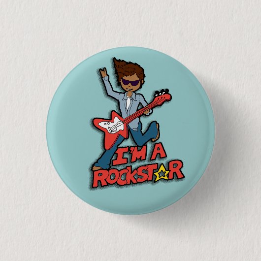 Rockstar gitarboy blauwe knop ronde button 3,2 cm (Voorkant)