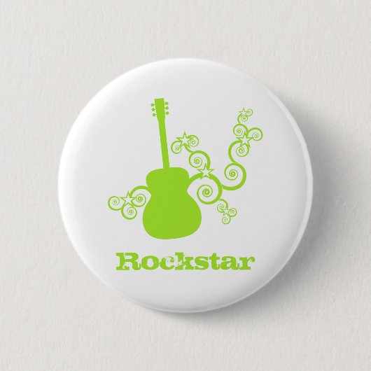 Rockstar Guitar Button, Lime Green Ronde Button 5,7 Cm (Voorkant)