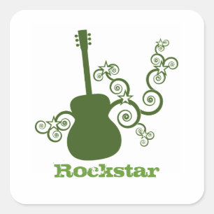 Rockstar Guitar Square Stickers, Olive Green Vierkante Sticker