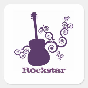 Rockstar Guitar Square Stickers, Paars Vierkante Sticker