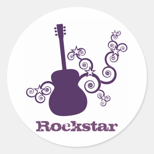 Rockstar Guitar-Stickers, Paars Ronde Sticker (Voorkant)
