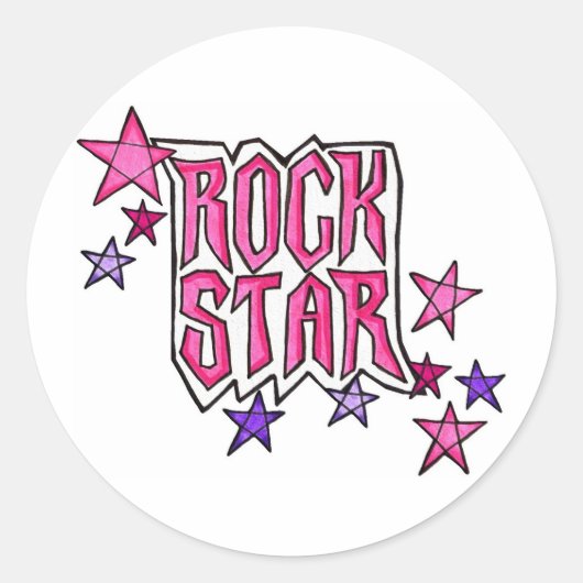 RockStar in PInk Ronde Sticker (Voorkant)