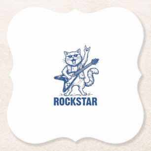Rockstar Kat Gitaar Vintage Gravure Shirt Ontwerp Kartonnen Onderzetters