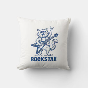 Rockstar Kat Gitaar Vintage Gravure Shirt Ontwerp Kussen