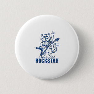 Rockstar Kat Gitaar Vintage Gravure Shirt Ontwerp Ronde Button 5,7 Cm