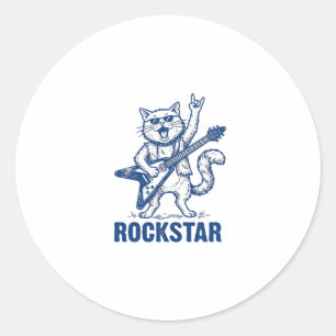 Rockstar Kat Gitaar Vintage Gravure Shirt Ontwerp Ronde Sticker