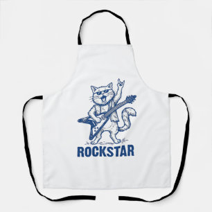 Rockstar Kat Gitaar Vintage Gravure Shirt Ontwerp Schort