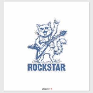 Rockstar Kat Gitaar Vintage Gravure Shirt Ontwerp Sticker