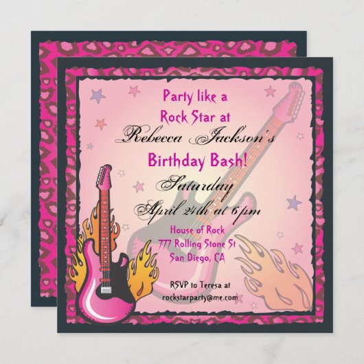 RockStar Party uitnodigingen (Voorkant / Achterkant)