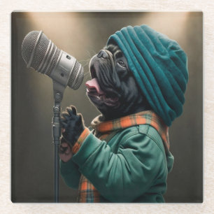 Rockstar Pug: Klaar om op te laden Glazen Onderzetter