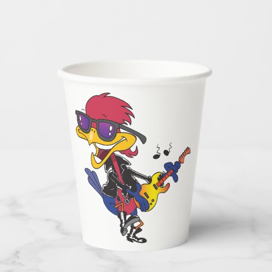 Rockstar Roadrunner Bird Playing Guitar Papieren Bekers (Voorkant)
