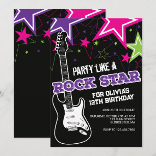 Rockstar Roze paarse gitaar verjaardag Kaart