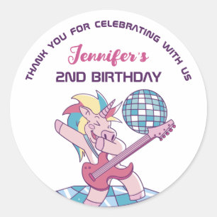 Rockstar Unicorn Kids Birthday Party Favor Ronde Sticker