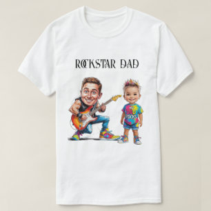 Rockstar vader en kind karikaturen met gitaar t-shirt