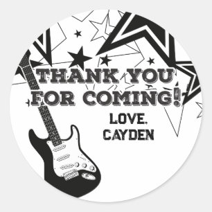Rockster verjaardag gitaar zwart en witte sterren ronde sticker