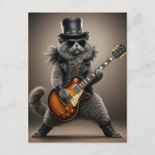Rocksterkat die elektrische gitaar speelt in leer briefkaart