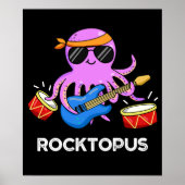 Rocktopus Funny Rock Band Octopus Pun Dark BG Poster (Voorkant)