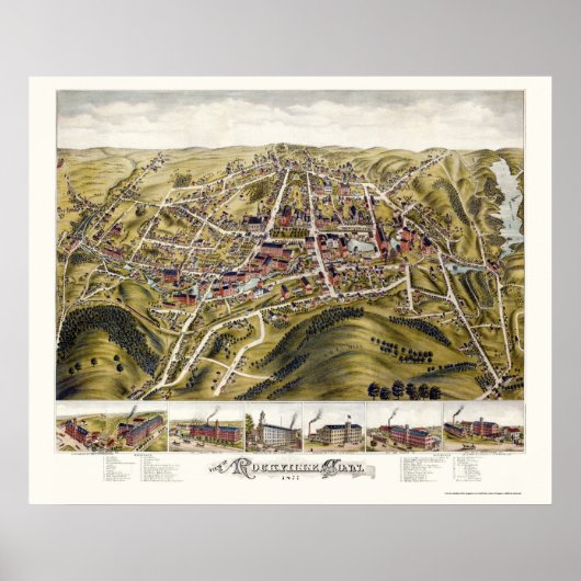 Rockville, CT Panoramic Map - 1877 Poster (Voorkant)